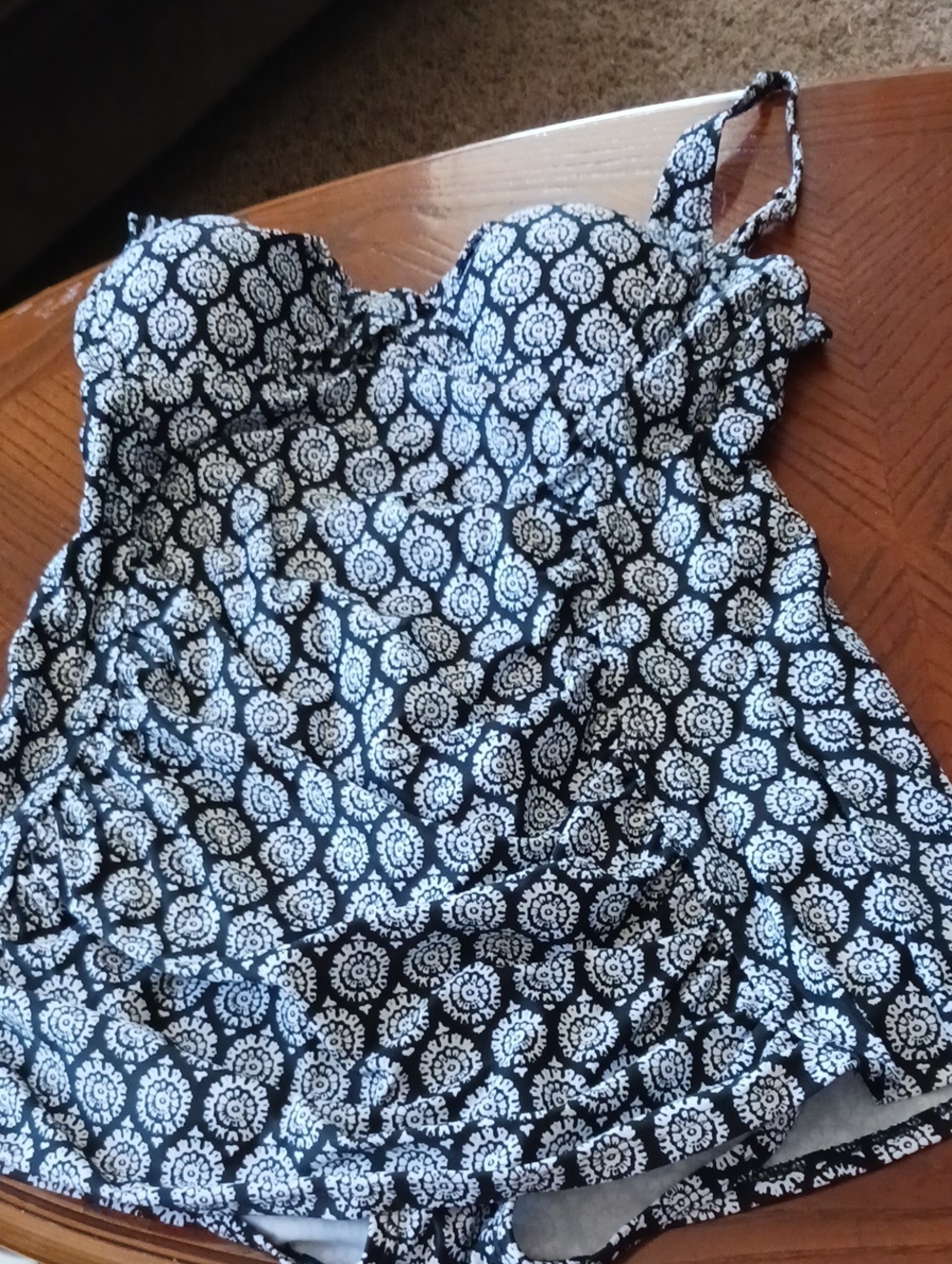 Merona Black and White Printed Tankini Top